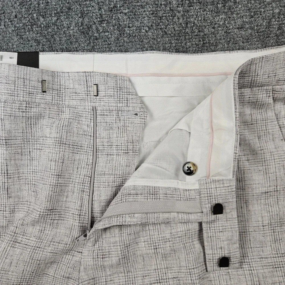 Moss London Slim Fit Trousers Grey Glen Check Dress Pants 36R NWT